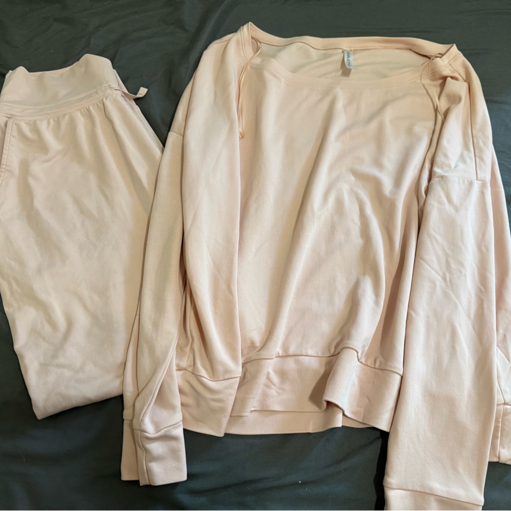 Fabletics Eco Sleek Knit Boat Neck Pullover & Drawstring Pants